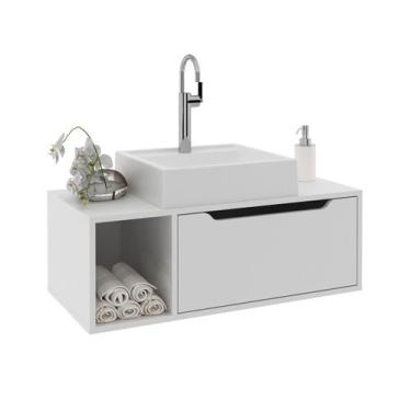 Imagem de Balcão Gabinete para Banheiro Suspenso 80cm com 1 Porta e Nicho MDP Br