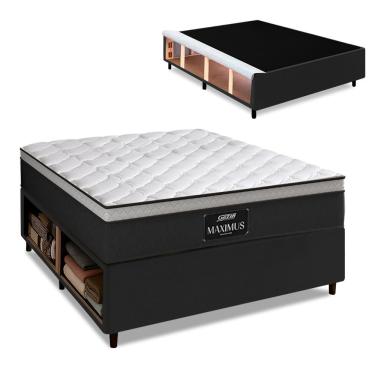Imagem de Cama Box Baú Lateral Queen Gazin Colchão Com Molas Ensacadas 158x198x68cm Maximus Cinza-preto