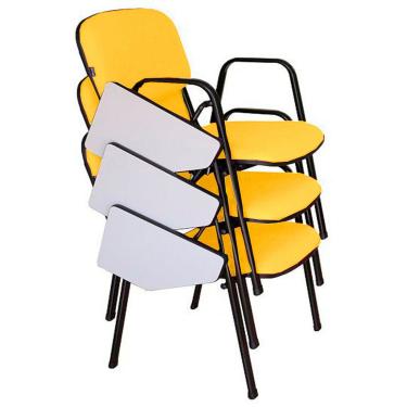 Imagem de 03 Cadeiras Escolar Universitária Linha Hotel Auditório Amarelo