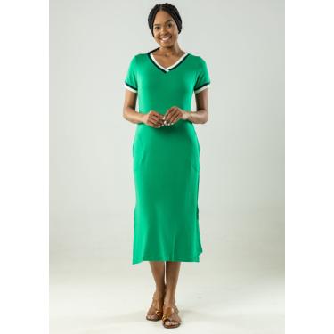 Imagem de Vestido Pau a Pique Básico Manga Curta Verde Oliva
