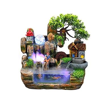 Imagem de Fonte de mesa tamanho grande para ambientes internos com cascata ornamento resina artesanato paisagem fonte de água com mudança de cor LED decoração de jardim casa relaxamento fonte de mesa interior