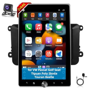 Imagem de Estéreo automotivo Android 2G + 64G para VW Passat Golf Seat Tiguan Polo Skoda Touran Beetle - Rádio giratório com tela sensível ao toque de 10,4 polegadas com carplay sem fio e Android Auto, WiFi, EQ