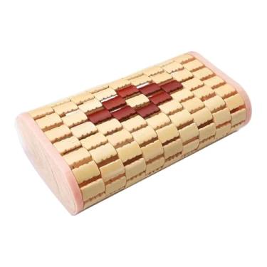 Imagem de Fenteer Almofada de apoio de cabeça de sauna de bambu, confortável, suave para sauna, para adultos, spa doméstico, almofada oca a vapor, suporte de pescoço, Emenda de Duas Cores