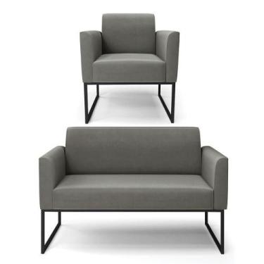 Imagem de Sofá Namoradeira Com Poltrona Base Industrial Preto Marisa Suede Grafi