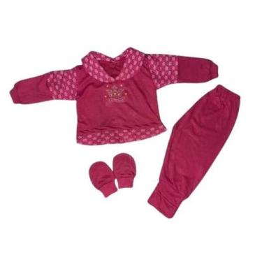 Imagem de Kit Pagão Bordado Mijão Pé Resvesivel e Luvas 3 Peças Malha Pv Hipoale