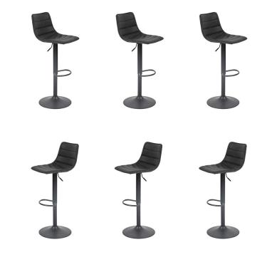 Imagem de Kit 6 Banquetas Decorativas Travis PU com Regulagem de Altura Base Disco c/Apoio Para os Pés Preto G56 - Gran Belo