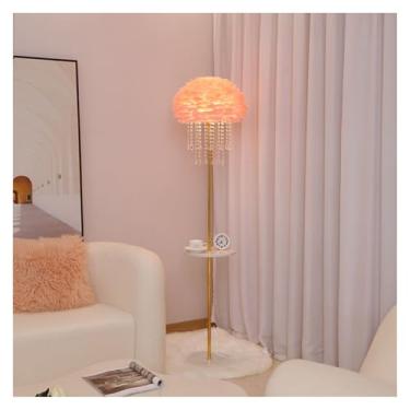 Imagem de Luminária de chão Candeeiro de pé penas com mesa, candeeiro romântico 63,78 polegadas altura para sala estar, quarto, escritório e outras iluminações(Pink)