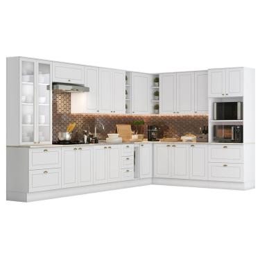 Imagem de Cozinha Completa De Canto Americana 14 Peças Branco Com Torre Quente - Móveis Henn Branco