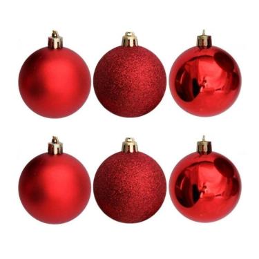 Imagem de Conjunto 6 Bolas De Natal Vermelho Prime Texturas Mistas 5cm Glitter, Brilho E Fosca