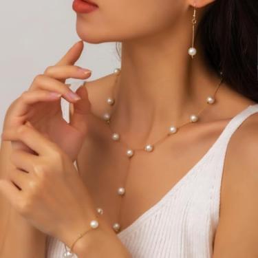 Imagem de Colar clássico de cruz de pérola, colares de pérolas para mulheres, presentes para mulheres, concerto country, joias modernas, moda outono, Medium, Latão, Sem Pedra Preciosa