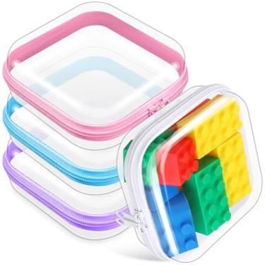 Imagem de Hoolerry 4 peças de estojo rígido transparente com zíper, sacos de maquiagem, bolsa de lápis de plástico, recipientes transparentes para cosméticos, lanches, blocos de construção, quebra-cabeças