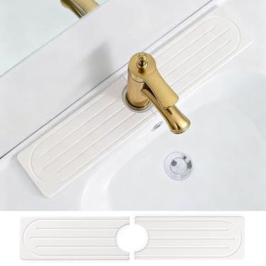 Imagem de Kowiofame Tapete de torneira 19,6 x 9,9 cm cozinha banheiros pia torneira tapete branco absorvente pedra diatomita protetor contra respingos