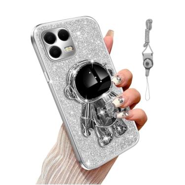 Imagem de Annyojo Capa de telefone T-Mobile Revvl 8 Pro com função de suporte de astronauta 8D à prova de choque, capa protetora macia e luxuosa para T-Mobile Revvl 8 Pro, prata