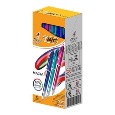 Imagem de 525682 - Caneta Escrita Média Retrátil, BIC, 4 Cores Macia, Corpo Degradê Metálico, 12 Unidades Sortidas