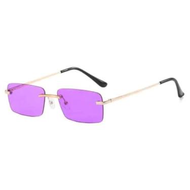 Imagem de JRLLFD Óculos de sol sem aro femininos, luxuosos, retrô, armação pequena, masculino, para áreas externas, UV400 (dourado, roxo)