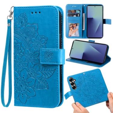 Imagem de Furill Capa carteira compatível com Samsung Galaxy Z Fold 7 e protetor de pulso flor de couro flip porta-cartões Folio bolsa suporte acessórios para celular capa para celular ZFold Z7 G Fold7 7Z