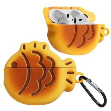 Imagem de Joyleop Capa para Airpods 4 – para mulheres, meninas, meninas, crianças, fofa, engraçada, exclusiva, desenho kawaii, desenho 3D, torta de peixe, capa protetora de silicone macio para AirPods 4ª