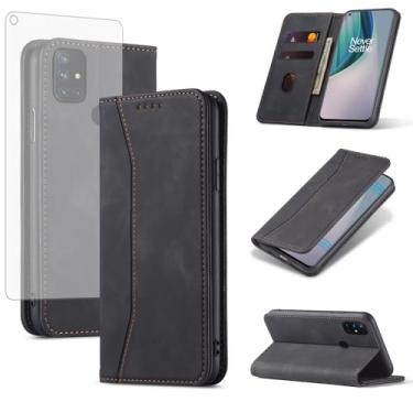 Imagem de Asuwish Capa carteira flip para OnePlus Nord N10 5G com protetor de tela fecho magnético capa fólio suporte para cartão de crédito suporte One Plus N 10 G5 1 Plus 10N 1plus One+ 1+ N105G preta