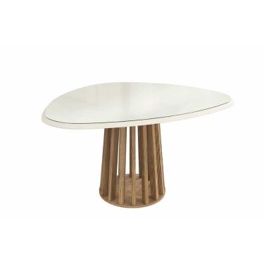 Imagem de Mesa de Sala Jantar Lavanda + Tampo Madeirado c/ Vidro 135x105cm Nogueira/Off White - Kappesberg