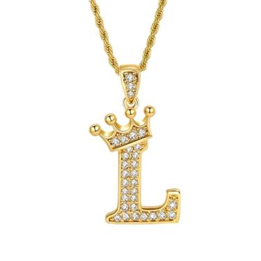 Imagem de Colares femininos com inicial dourada, pingente de letra A a Z, colar longo com nome de coroa, colar de joias de ouro, presente feminino, One size, Metal, Sem Pedra Preciosa