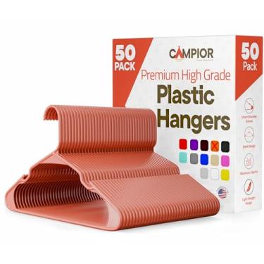 Imagem de Cabides de plástico – Conjunto de cabides resistentes para organizar roupas, vestidos e casacos, comporta até 2,3 kg, cabides que economizam espaço com ranhuras antiderrapantes nos ombros, pacote com