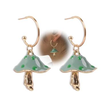 Imagem de Brincos pendentes de cogumelo esmaltado delicado para mulheres, doce, fofo, verde agárico, brincos pendurados, marrom, moderno, cogumelos, pingando, óleo, joias, presentes, Large, Zinco, Sem pedra