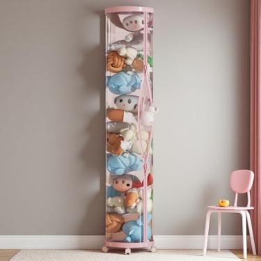 Imagem de Flarelyare Tubo de armazenamento de animais de pelúcia com rodas, grande organizador de brinquedos transparente de 152 cm de altura, cilindro de material para animais de estimação com zíper duplo para