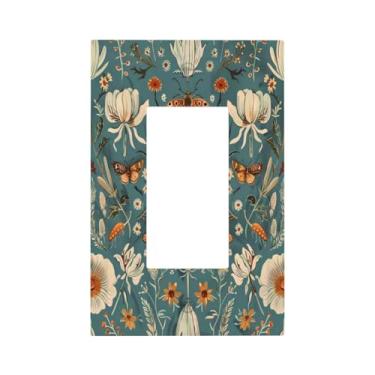 Imagem de DWBGUO Capas de tomada decorativas com borboleta rústica flor branca em fundo azul design 1 gangue balancim capas de interruptor de luz única decora GFCI placa de parede para decoração de casa de casa