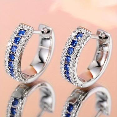 Imagem de Brincos de argola para mulheres, pedras multicoloridas, pequenos círculos, para mulheres, festas, banquetes, granada, azul, verde, preto, pedra sintética, joia moderna, One size, Cobre, Safira