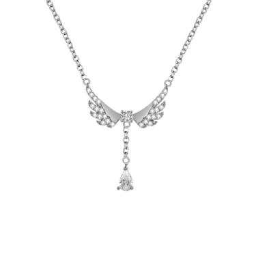 Imagem de ML Colar de asa de anjo delicado para mulheres com gota de água de cristal, corrente banhada a ouro real com asas de zircônia, pingente de gota cúbica, Medium, Latão, Zircônia cúbica