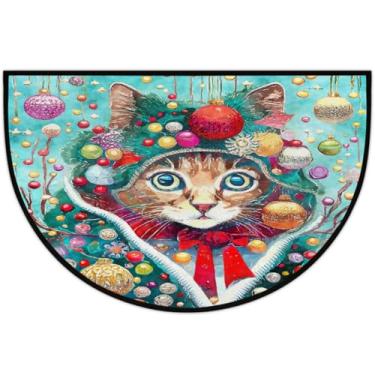 Imagem de Tapete de porta meio redondo, desenho animado, gato, antiderrapante, absorvente, semicírculo, tapetes laváveis, meia lua, tapetes para ambientes internos, pátio, cozinha, banheiro, entrada, lareira