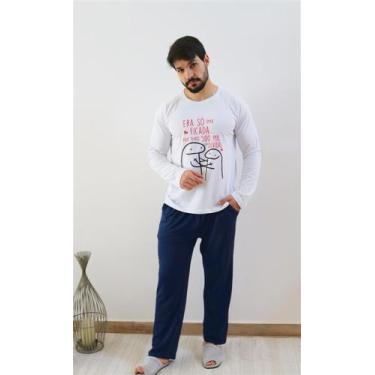 Imagem de Pijama masculino inverno camiseta de algodão estampada flork meme e ca