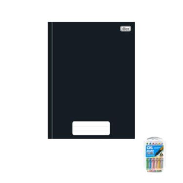 Imagem de Kit Caderno Brochura Pepper Preto 80 Folhas + Caneta Point 88 Fineliner 10 Cores + Marcador Artístico Brush Metallic 6 Cores