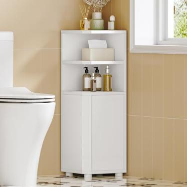 Imagem de Hzuaneri Armário de canto, armário de canto de banheiro pequeno com portas, armários de armazenamento estreitos com prateleiras ajustáveis, organizadores de banheiro e armazenamento para espaços