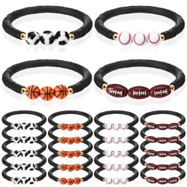 Imagem de Tondiamo 24 pulseiras esportivas com berloques de lembrancinhas de festa, futebol, basquete, futebol, beisebol, argila, contas, pulseiras, esportes, jogos, dia e aniversário, presentes para