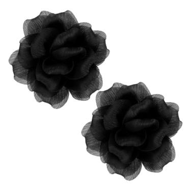 Imagem de PATIKIL 2 peças de broche de flor de tecido de cetim grande de 12 cm para mulheres broches florais elegantes de organza para casamento, dança, festa, roupas, vestido, chapéu, acessórios, preto