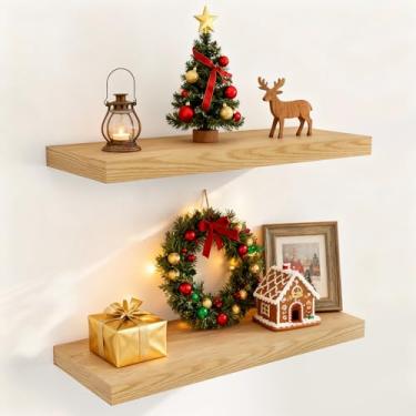 Imagem de Fun Memories Prateleiras flutuantes de 61 cm para parede, prateleiras de parede profundas de 24 cm para decoração e armazenamento de casa, prateleira grande de madeira de 61 x 24 x 3 cm com suporte