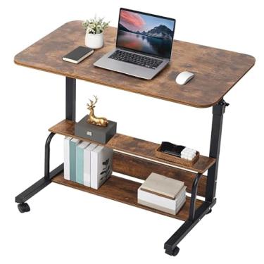 Imagem de Mesa de pé para computador com altura ajustável para pequenos espaços, escrita com rodinhas, canto para escritório, escritório, escritório, mesa portátil, portátil, tamanho de 70 x 40 cm, acastanhada