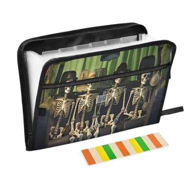 Imagem de Wassud Quatro esqueletos no carro, 13 bolsos, organizador de arquivos sanfonados, pastas expansíveis com abas e adesivos, organizador de pastas de documentos de recibo de papel tamanho carta A4 para