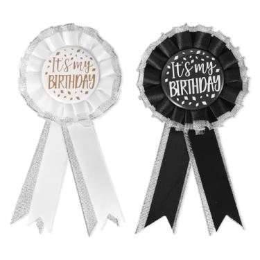 Imagem de Broche de 2 peças It's My Birthday para mulheres e homens, tecido de cetim botão feliz aniversário vestuário broche fita crachá celebração acessório para decoração de festa de prêmio joias presente