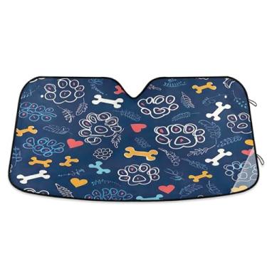 Imagem de STAYTOP Bones and Cat Paw Prints Para-brisa de carro, protetor de viseira dobrável, mantém fresco, bloqueia raios UV e acessórios para proteger carros, SUVs, caminhões-L