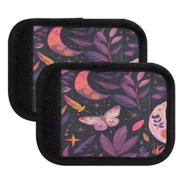 Imagem de Qilmy Linda alça de bagagem de mariposa e lua, pacote com 2 identificadores de bagagem, identificadores de bagagem, capa confortável para carrinho de bebê, mala de viagem, acessórios de viagem de
