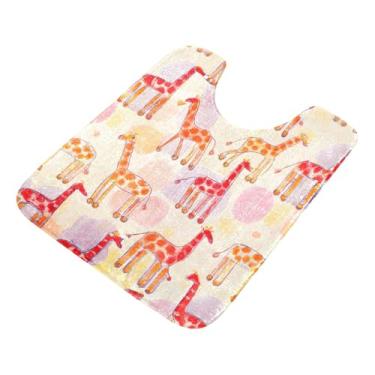 Imagem de Burbuja Tapete de banheiro de girafas com desenho de giz de cera, tapete de banho absorvente de pelúcia macio, base de vaso sanitário antiderrapante para piso de banheiro, oval em forma de U