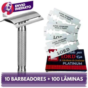 Imagem de Kit 10 Aparelho Barbeador Metal Clássico Vintage Manual Retrô E Lâmina