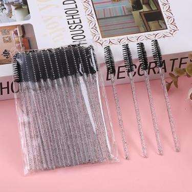 Imagem de Pincéis de cílios descartáveis varinhas de spoolie 50 peças de pincéis de cerdas pretas com alça salpicada transparente para aplicação profissional de rímel, separação de cílios e ferramentas de