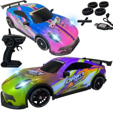 Imagem de Carrinho Controle Remot 4x4 Drift Racing Car Alta Velocidade RC 1/16 Veículo Brinquedo para Meminas e Meninos Diversão Led Acessórios (LILAS/VERDE)