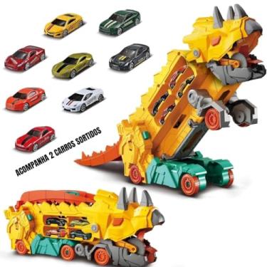 Imagem de Caminhão Transportador Dinossauro T-Rex: Brinquedo Infantil com Pista de Corrida e Carrinhos
