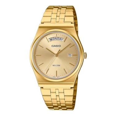 Imagem de Casio MTP-B146G-9AV Relógio analógico masculino vintage dourado de aço inoxidável com mostrador dourado e data, Dourado, Casual