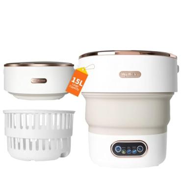 Imagem de Máquina de lavar portátil 15L, mini lavadora com 4 modos e cesta giratória, lavadora de roupas de grande capacidade, limpeza profunda para roupas íntimas, roupas de bebê, máquina de lavar dobrável
