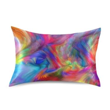 Imagem de Fronhas de cetim com estampa de arte colorida abstrata, capa de almofada macia e refrescante, estampa padrão King Queen, tamanho padrão 66 x 50 cm